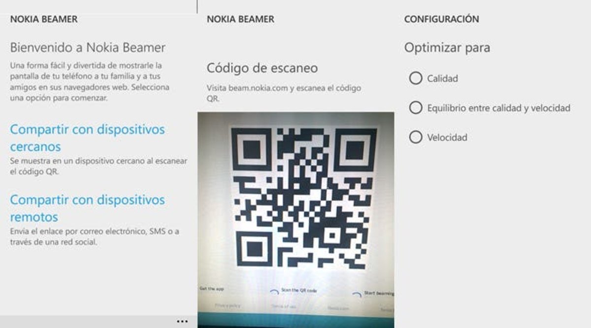 Capturas de la aplicación exclusiva Nokia Beamer