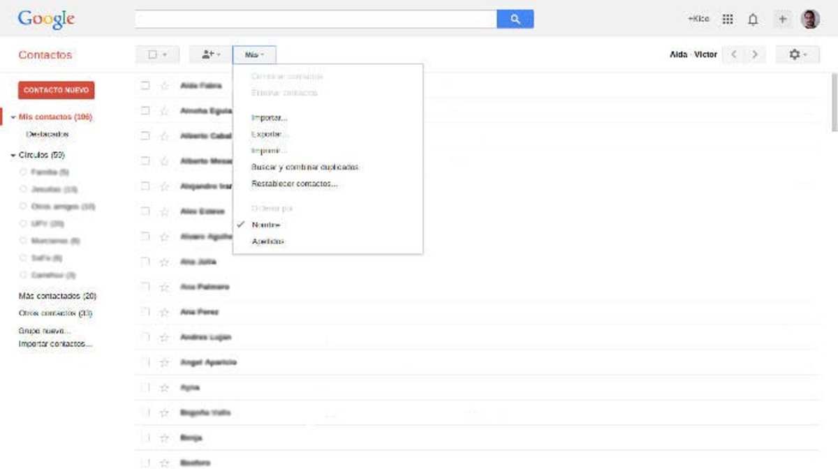 Interfaz Web Google Contacts