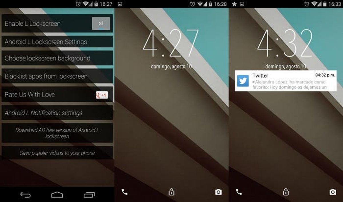Interfaz pantalla bloqueo Android L