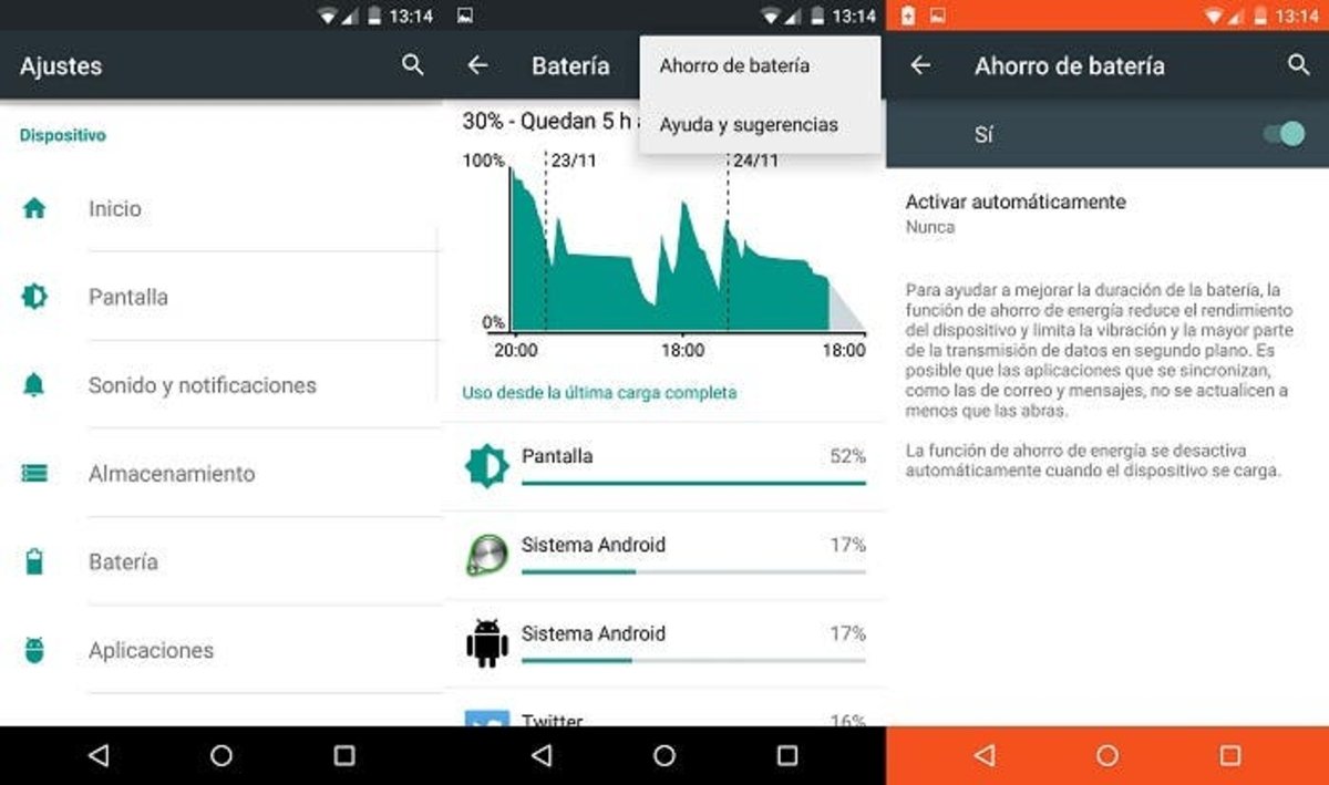 capturas Ahorro batería Android 5.0