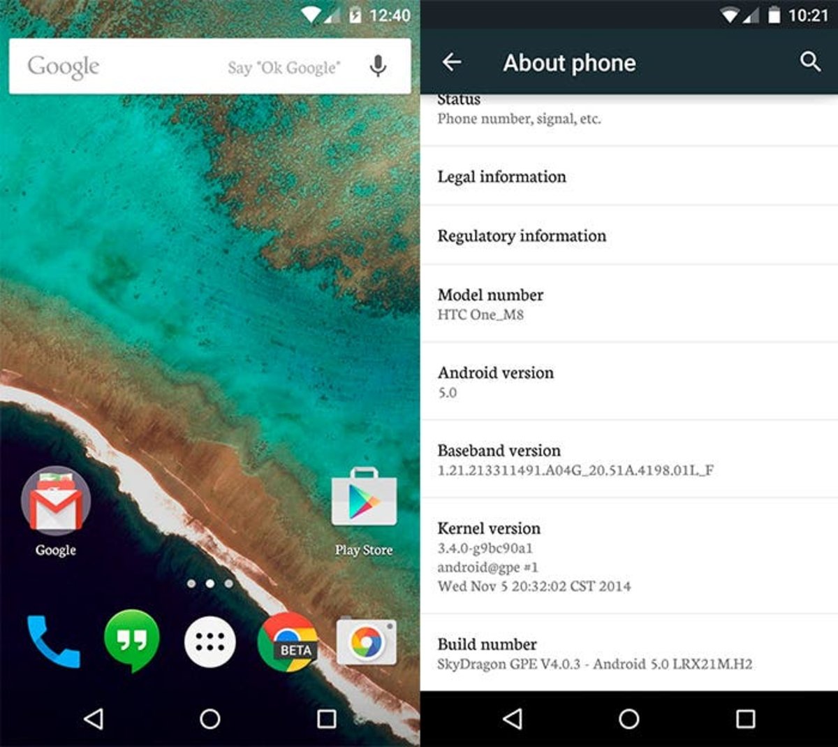 Capturas de pantalla del HTC One M8 con Android Lollipop 5.0