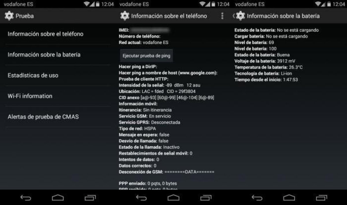 menú oculto pruebas Android