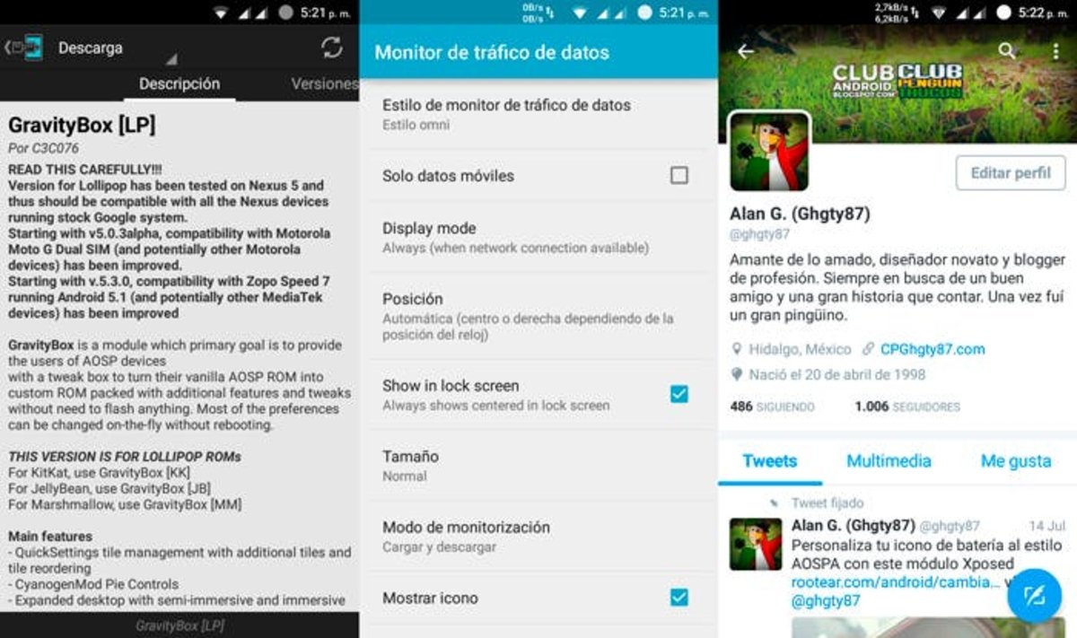 Monitor Trafico Datos GravityBox Xposed Android Capturas