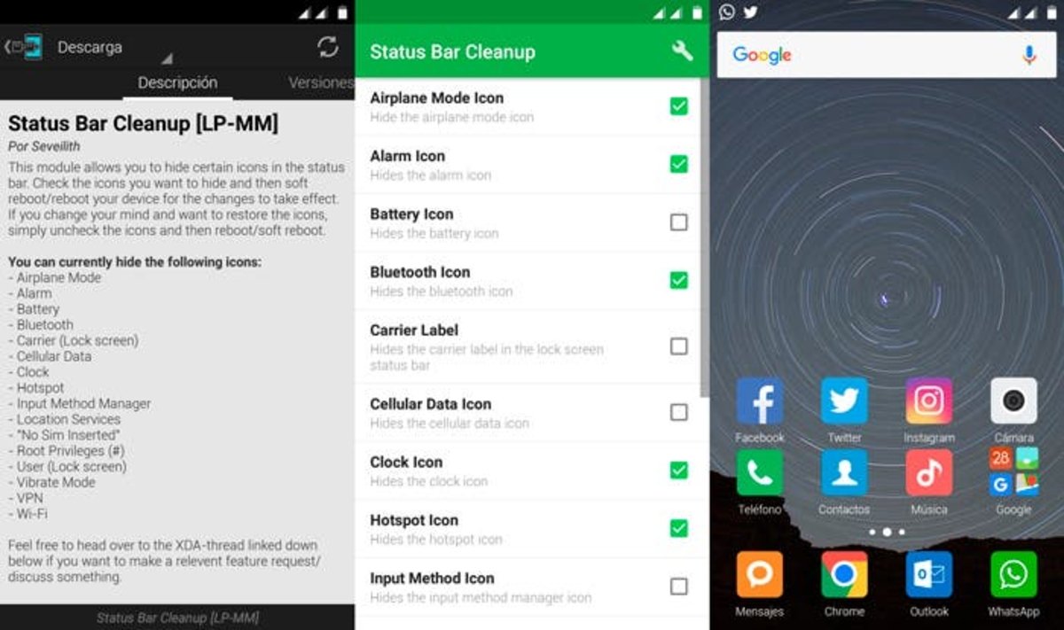 Status Bar Cleanup Xposed Android Capturas
