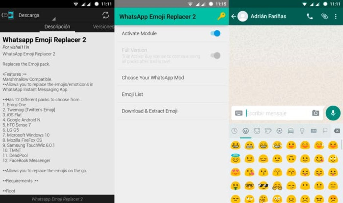 WhatsApp Emoji Replacer Xposed Android Capturas