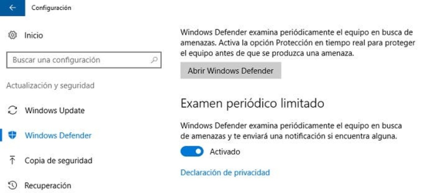 Windows Defender Examen Periodico