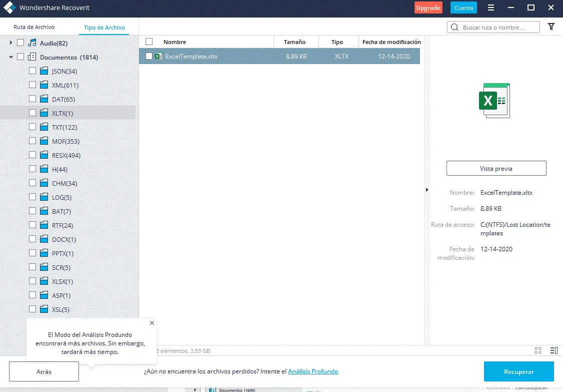 Recuperación archivos de Wondershare