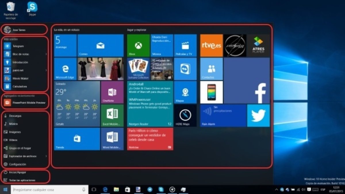 Configurar el menú Inicio en Windows 10 para PC: todas las novedades