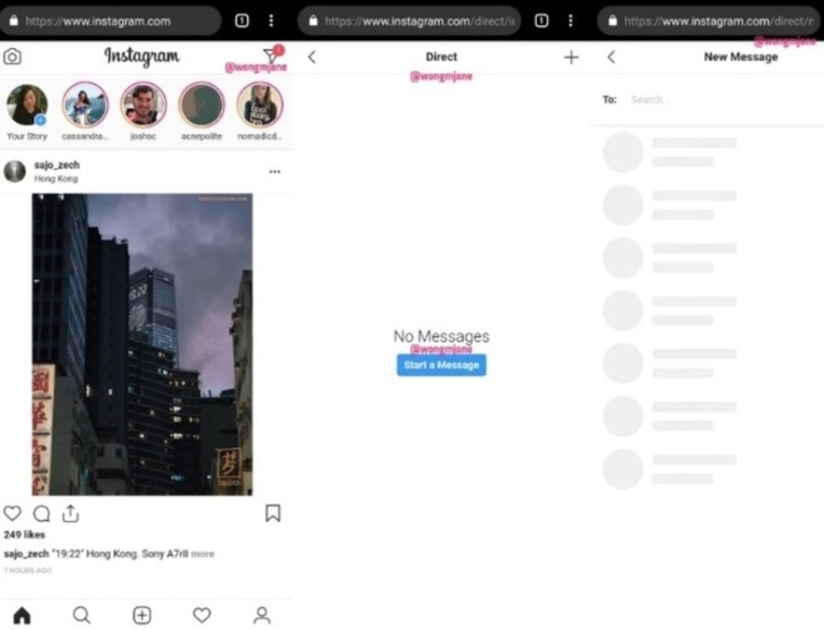 Instagram prueba los mensajes directos en su web