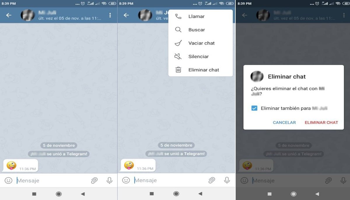 Cómo eliminar el historial de los chats de Telegram