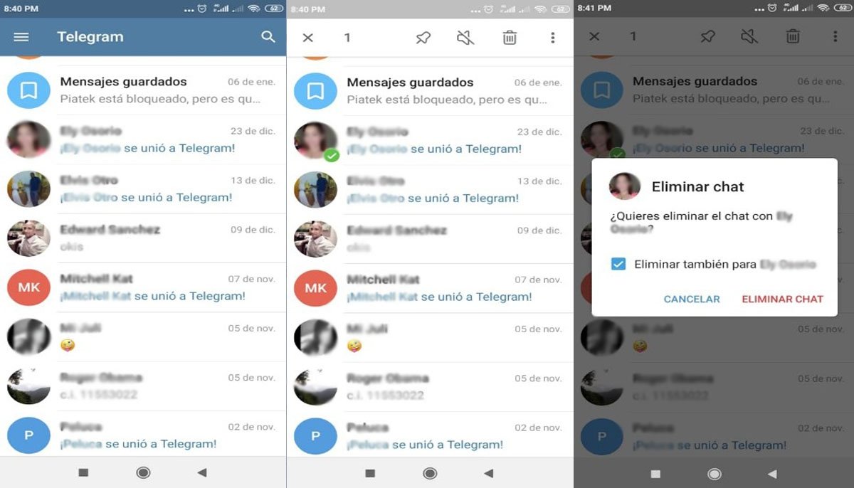 Cómo eliminar el historial de los chats de Telegram