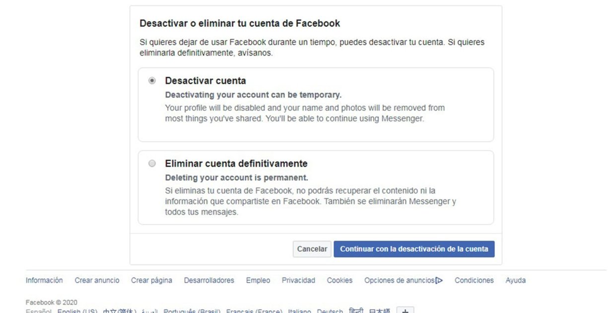 Descubre cómo desactivar o eliminar tu cuenta de Facebook de forma permanente