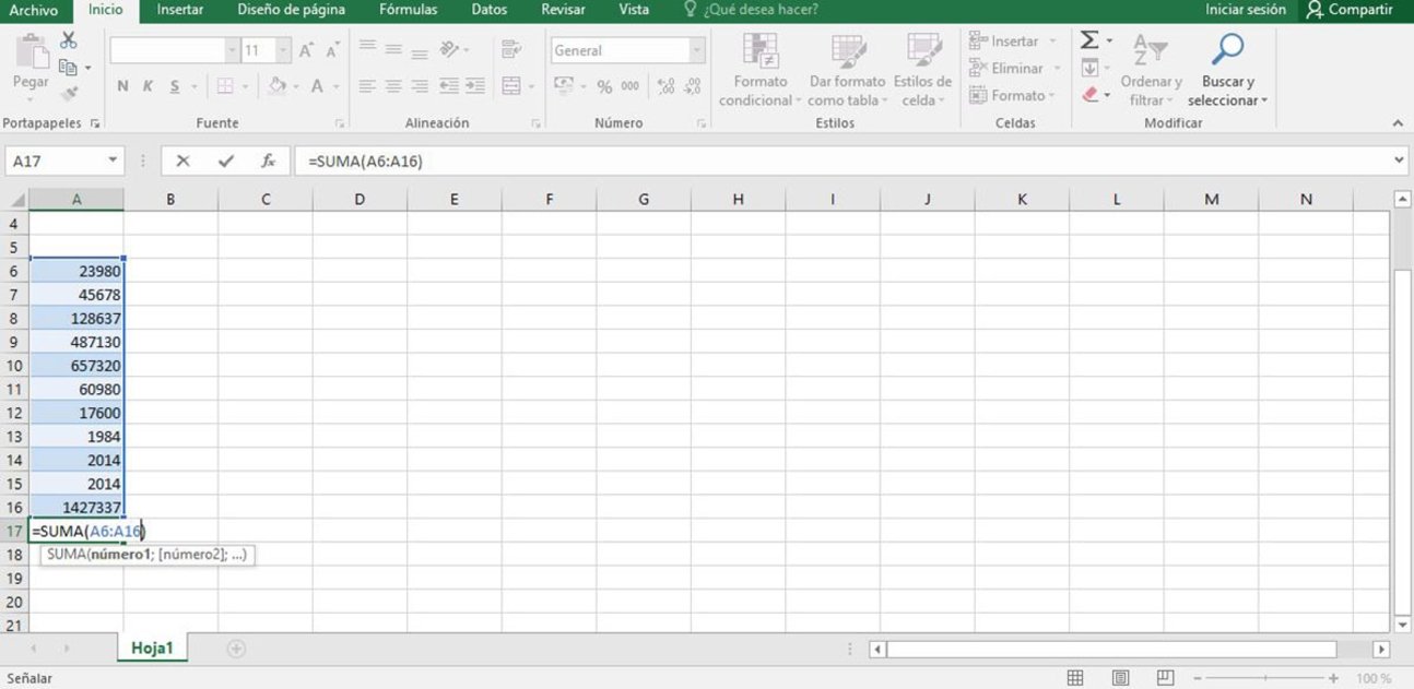 Función Autosuma en Excel