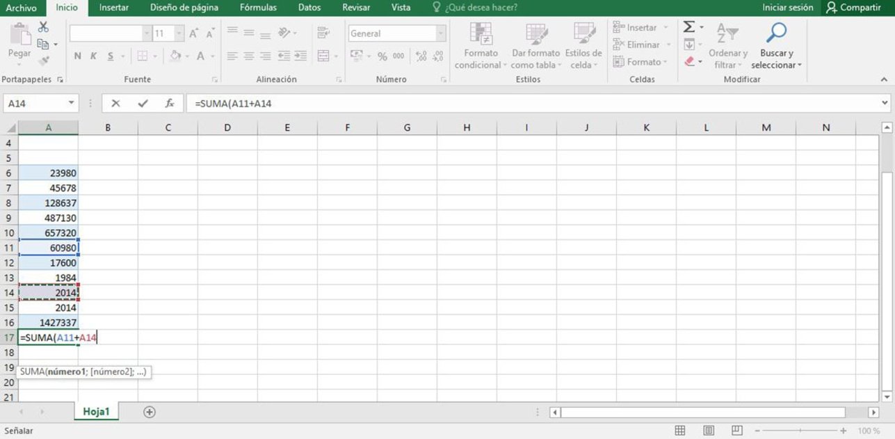 Suma manual en Excel