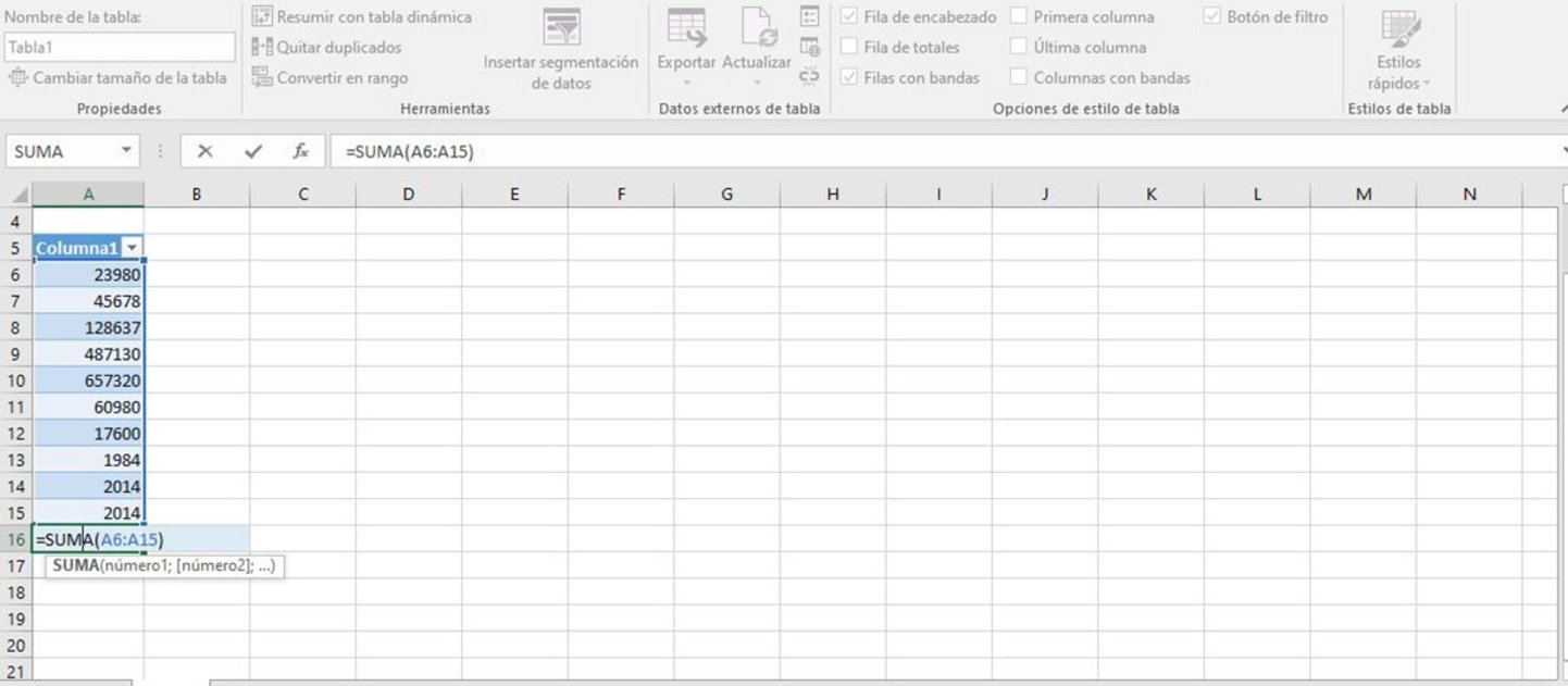 Convertir los datos en tabla de Excel