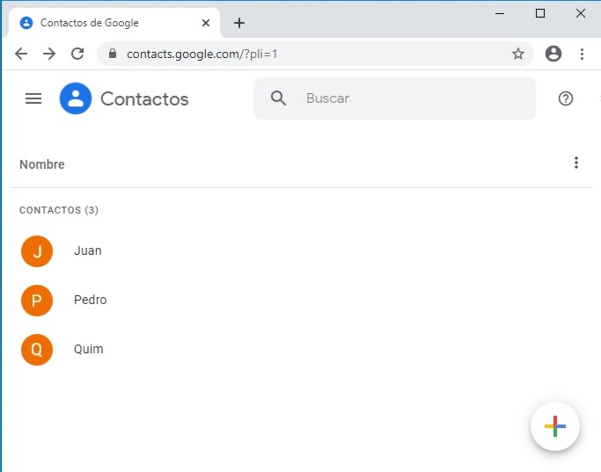 Lista de contactos en Google Contacts