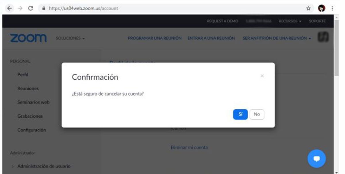 Cómo eliminar una cuenta de Zoom