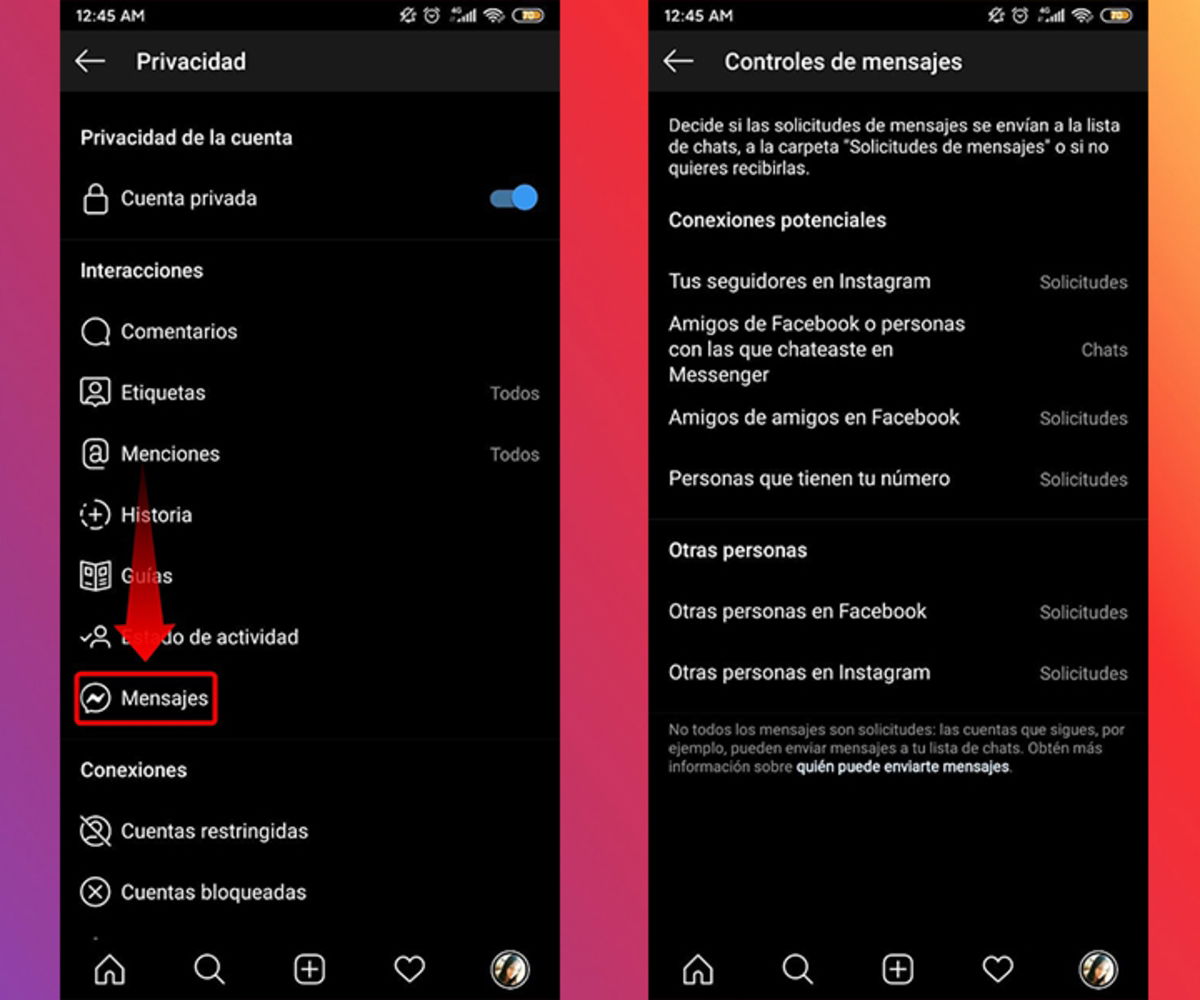 deshabilitar la opcion para que usuarios de Facebook te envien mensajes por Instagram