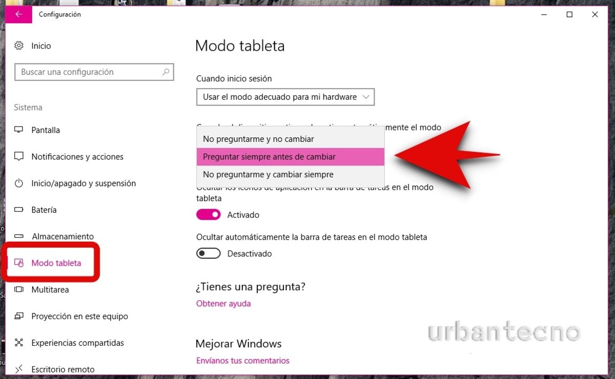 Cóm evitar que Windows 10 se ponga en modo tablet automáticamente