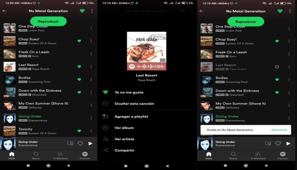 Cómo ocultar o mostrar canciones en Spotify