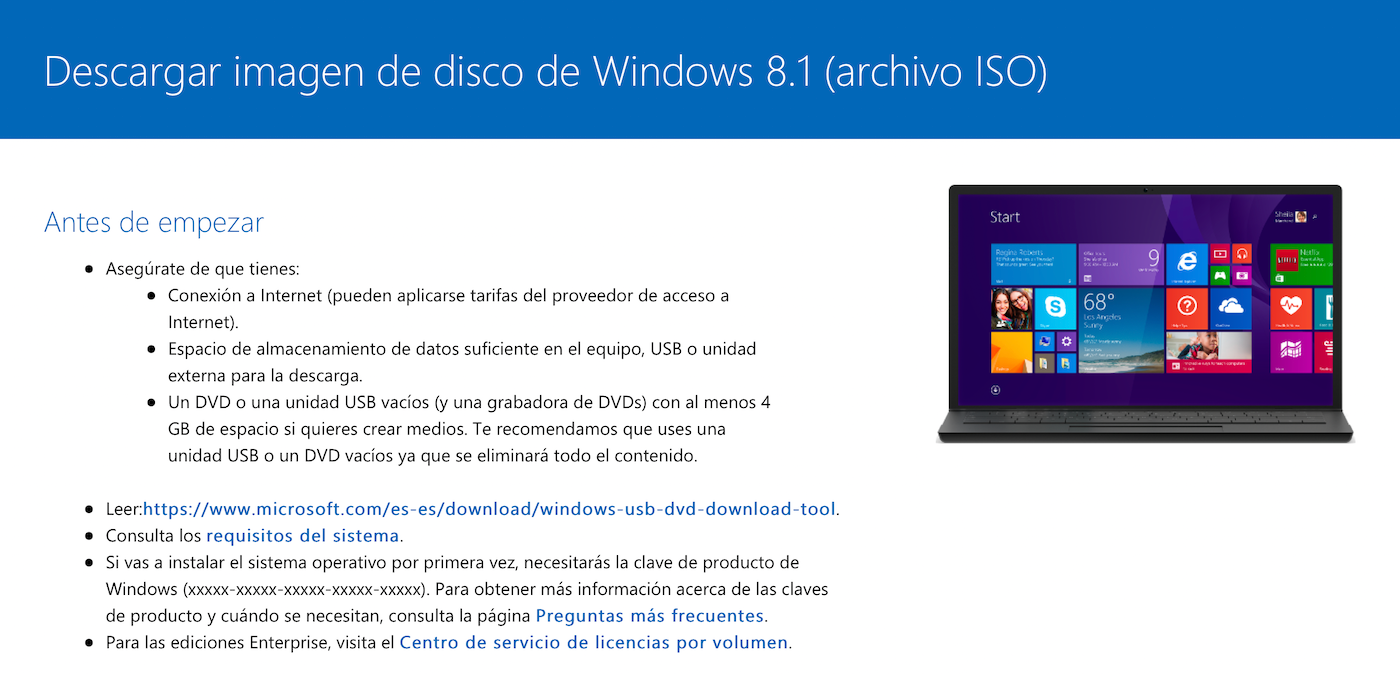 Descargar archivo ISO de Windows 8