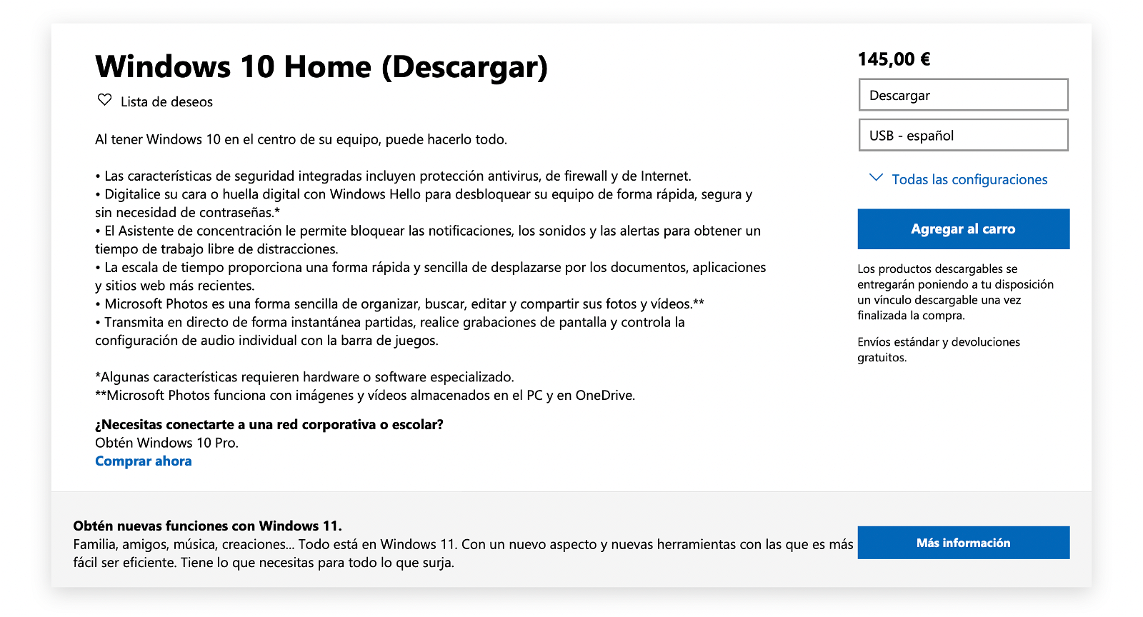 Licencia Retail de Windows 10 Home en la Microsoft Store