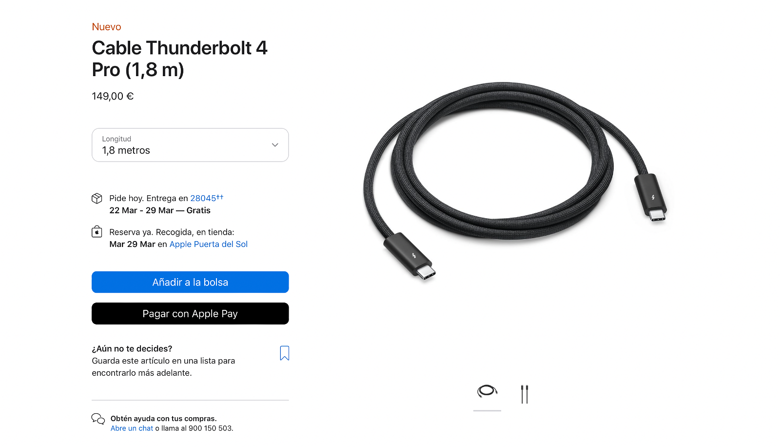 Precio del cable Thunderbolt 4 de Apple