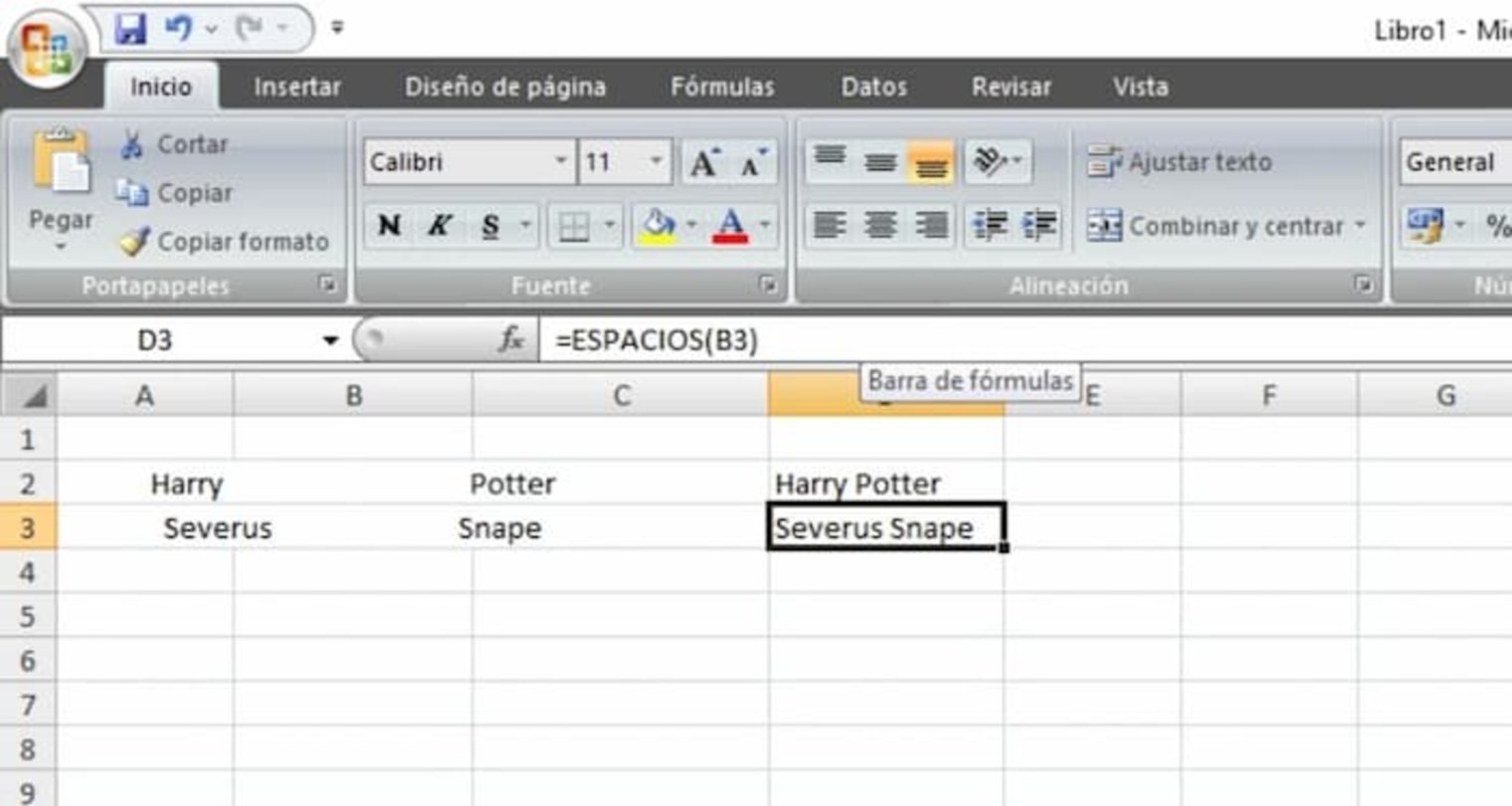 Con esta fórmula de Excel podrás eliminar los espacios de los términos que has introducido