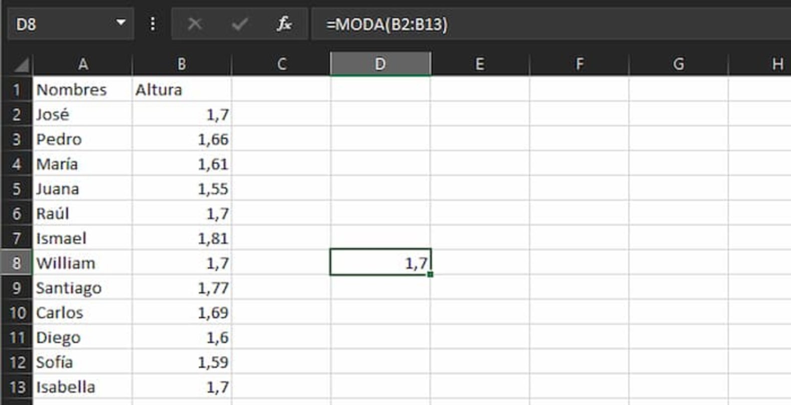 Con la fórmula de la moda podrás determinar el valor que más se repite en una secuencia de datos