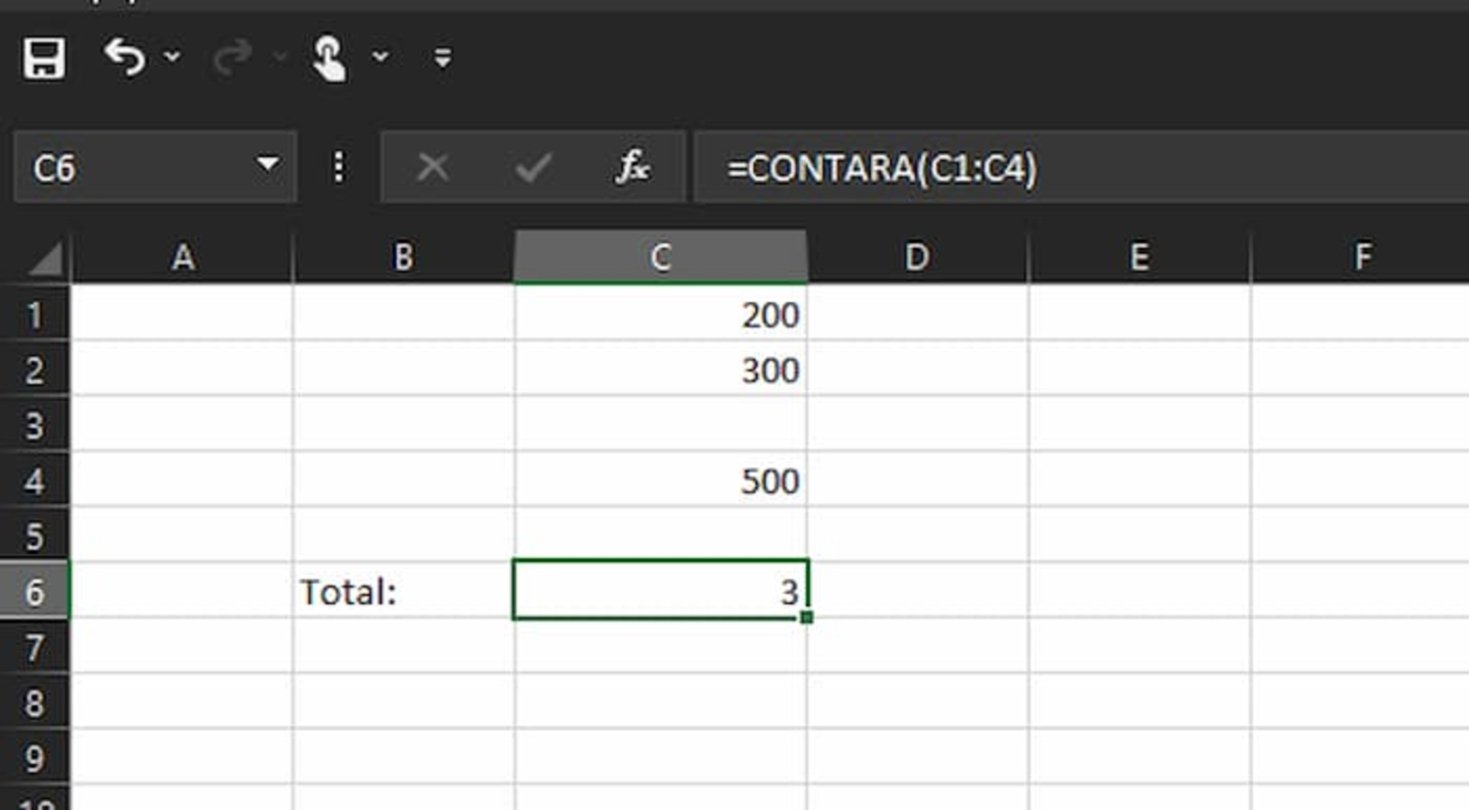 Esta es la fórmula de Contara en Excel