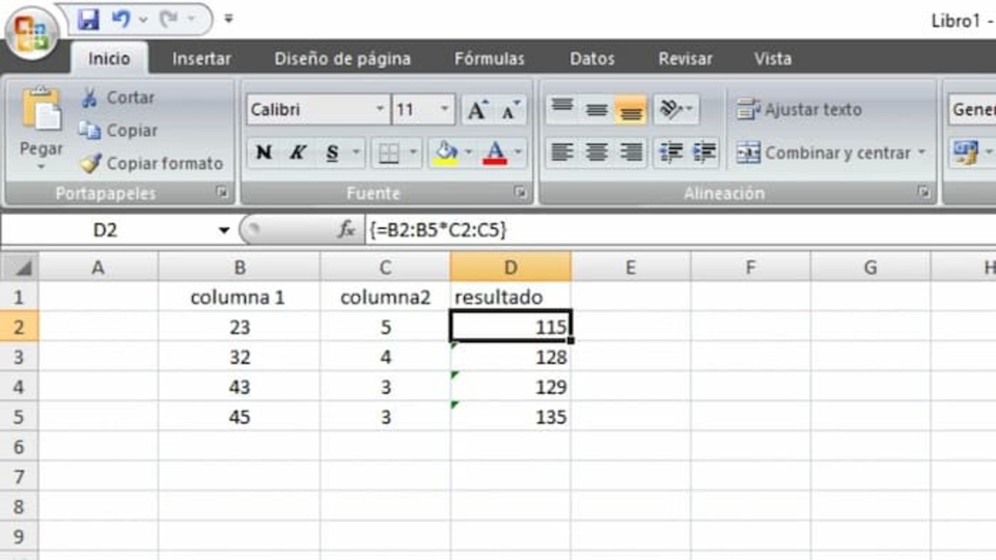 Esta es la fórmula de matriz en Excel para realizar cálculos entre varias columnas
