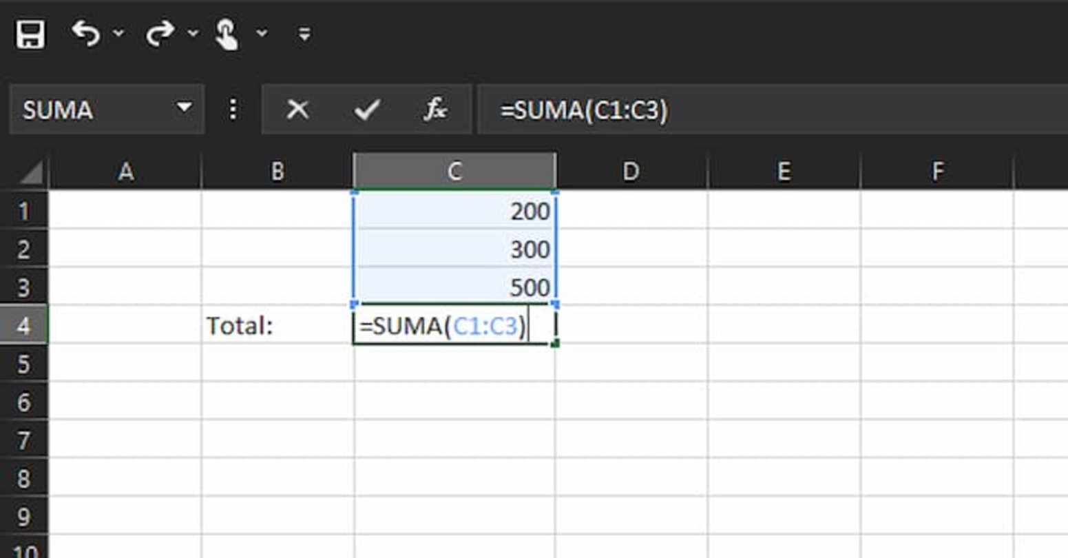 Fórmula para sumar en Excel