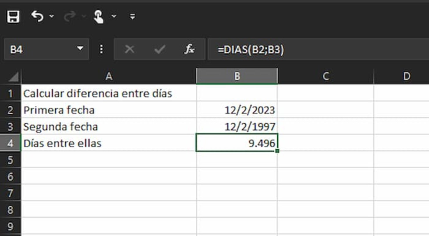 Si quieres calcular la cantidad de días que hay entre dos fechas, puedes usar esta fórmula de Excel