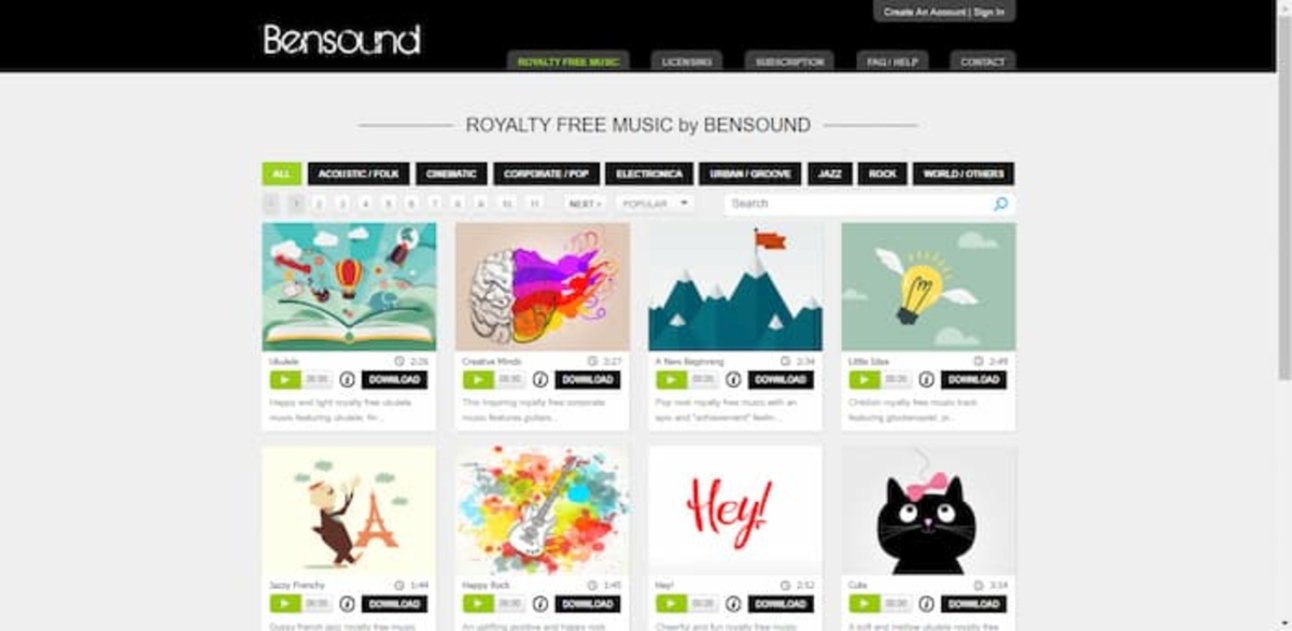 Bensound cuenta con una gran lista de músicas libres de derechos para que utilices en tus proyectos
