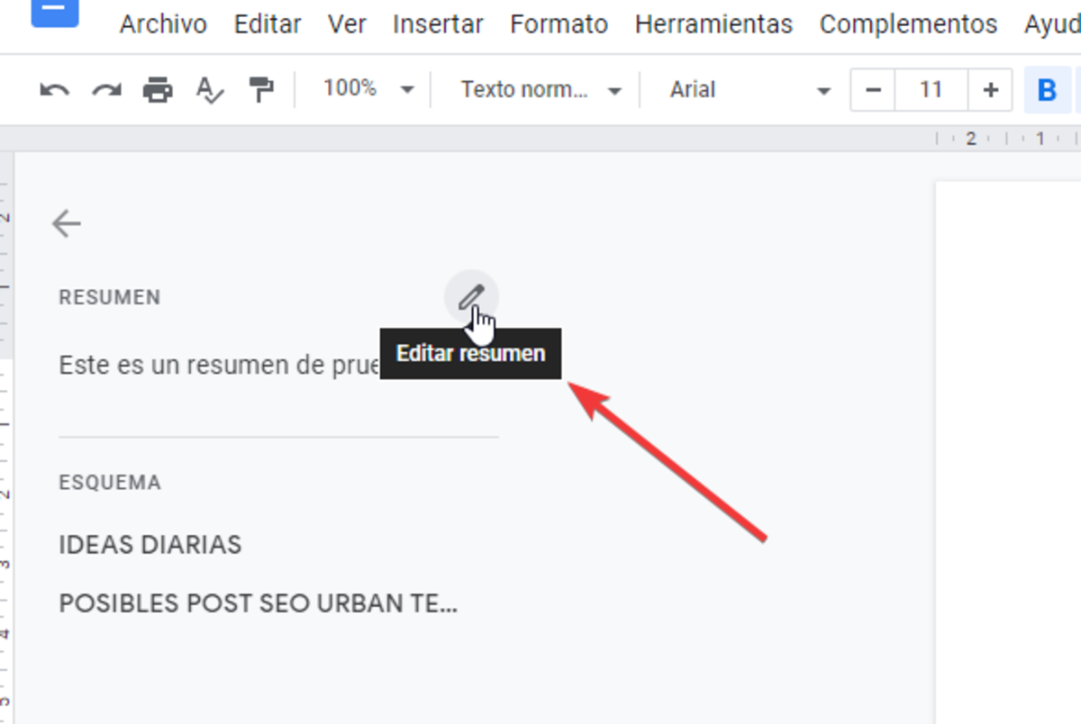 Como añadir un resumen en Google Docs 4