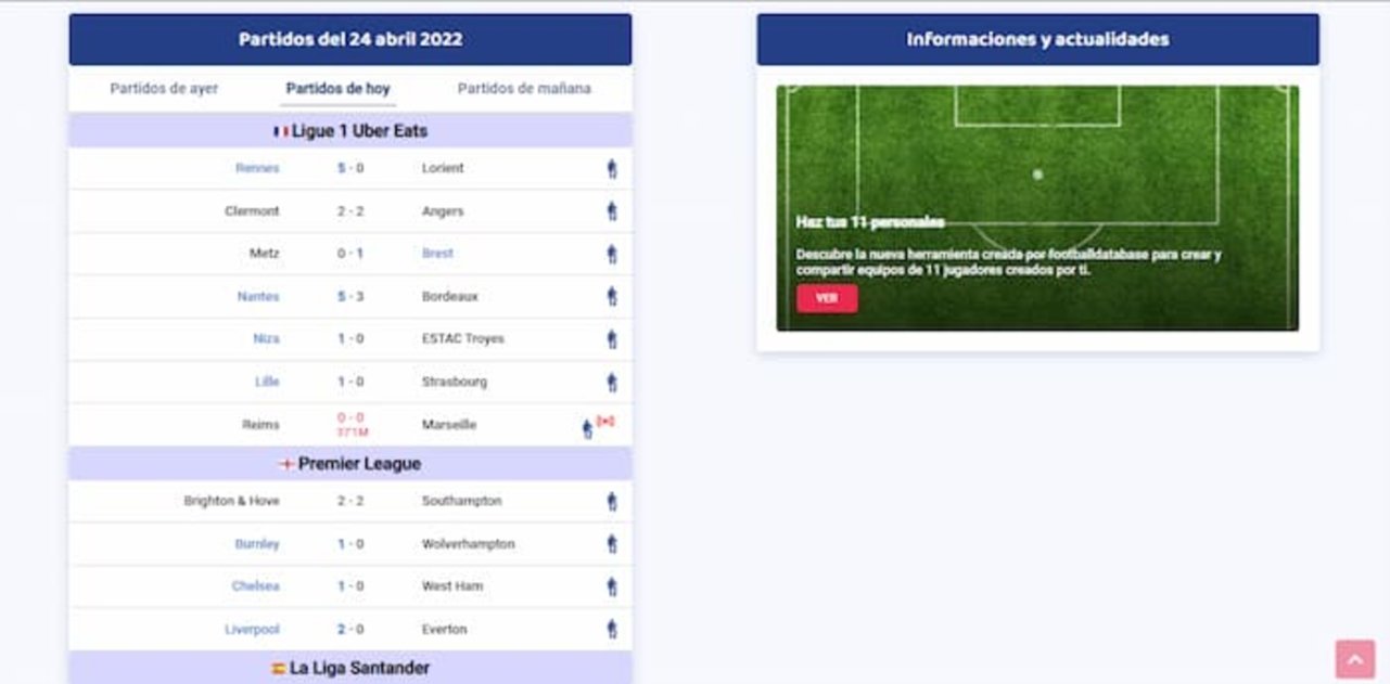 FootballDatabase es una de las webs para fútbol con una gran base de datos sobre los equipos, jugadores y partidos