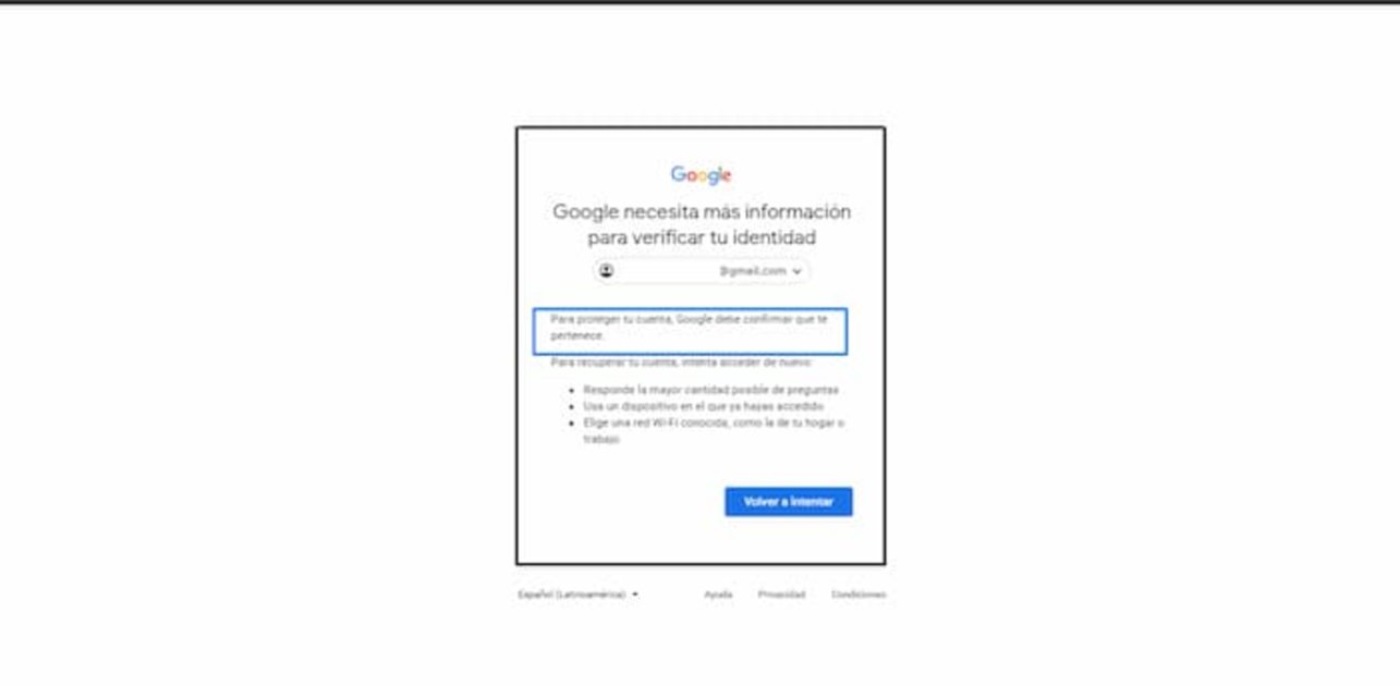 Google debe comprobar tu identidad para ayudarte a recuperar la cuenta