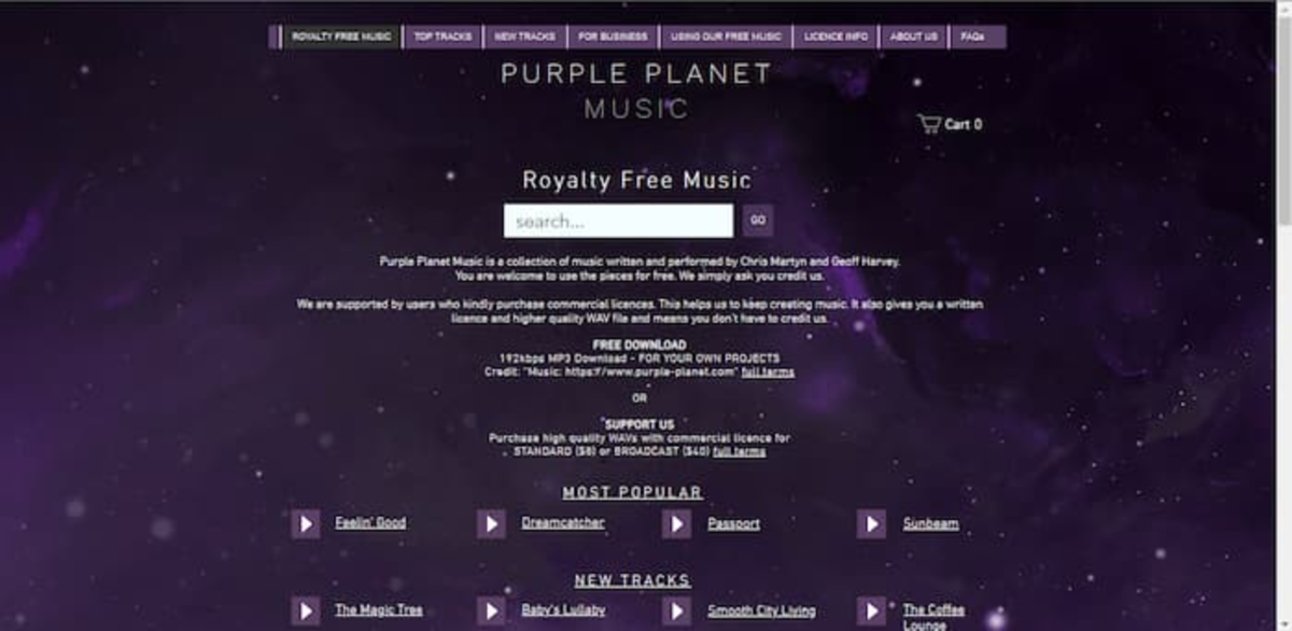 Purple Planet Music contiene músicas libres de derechos, las cuales están organizadas por sensaciones