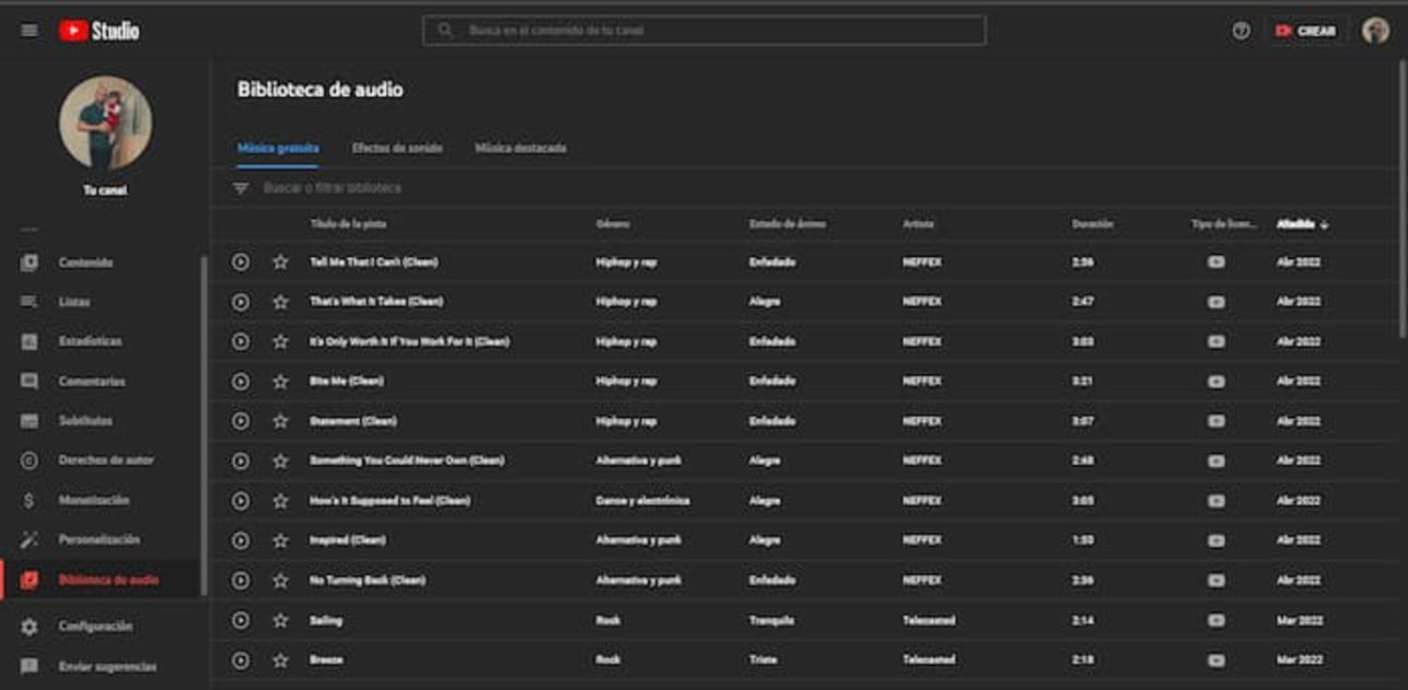 YouTube Studio también te ofrece una biblioteca de músicas libres de derechos