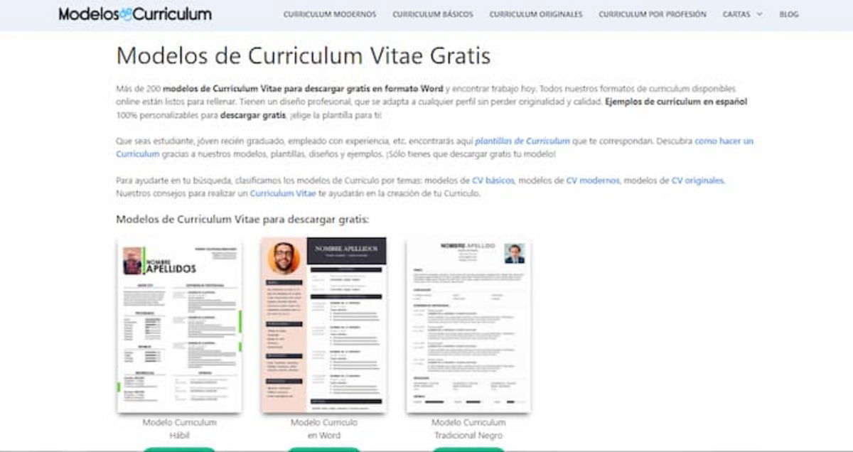 En esta web encontrarás más de 200 plantillas de CV que puedes utilizar