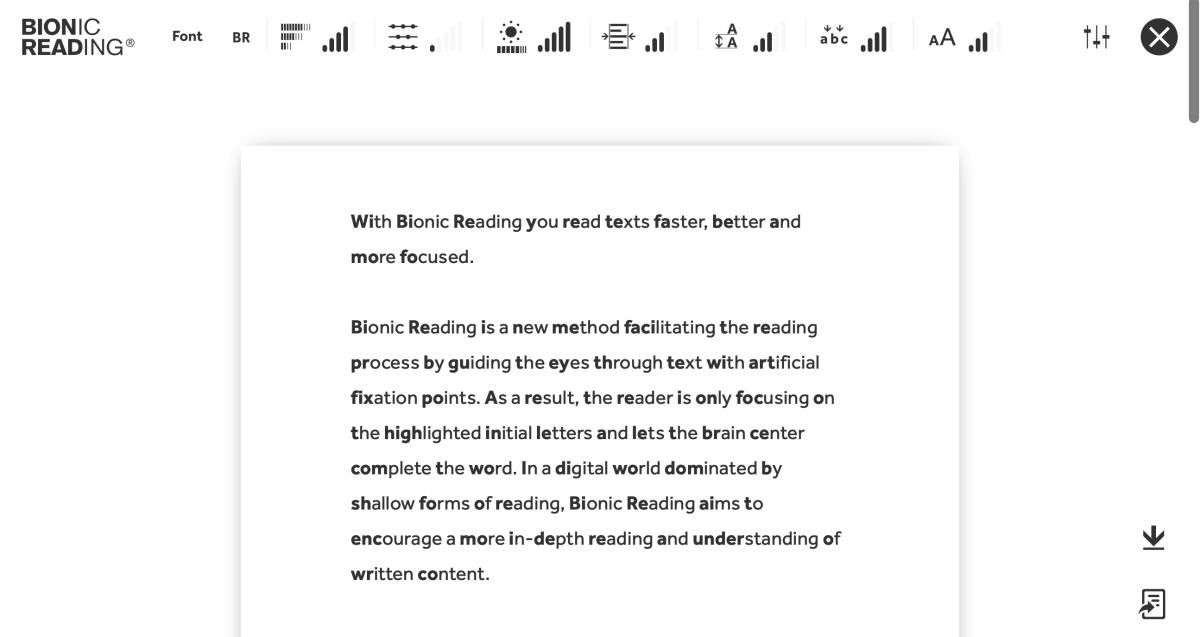 Esta es la imagen del conversor de páginas web y documentos de Bionic Reading