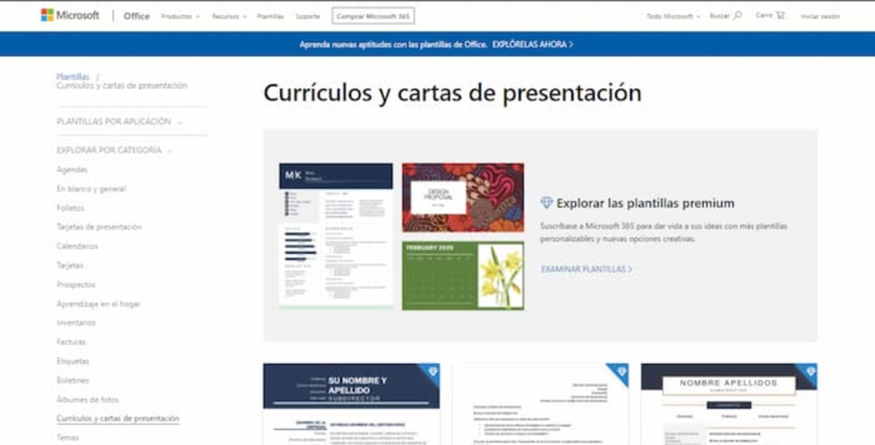 Microsoft te ofrece un montón de plantillas de CV que puedes descargar