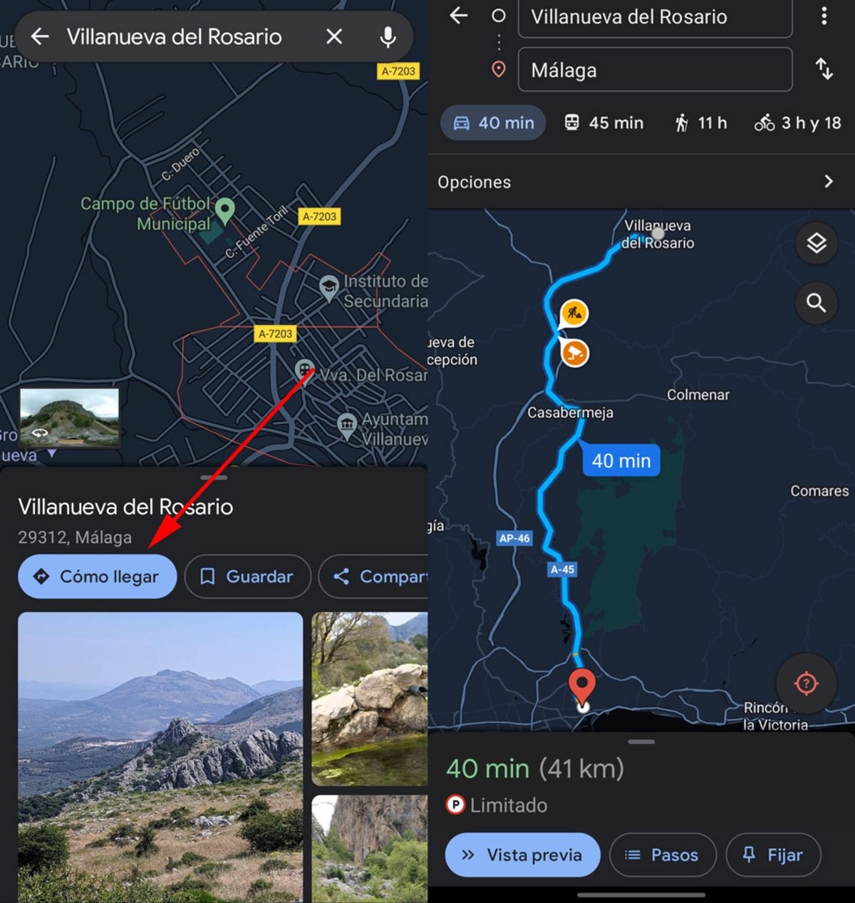 Calcular distancia de ruta con Google Maps