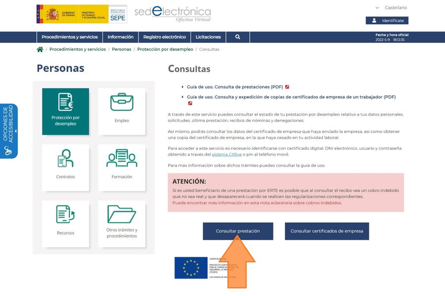 Consultar ERTE en la web del SEPE