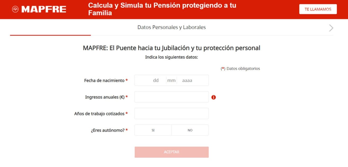 Simulador de pensiones de Mapfre