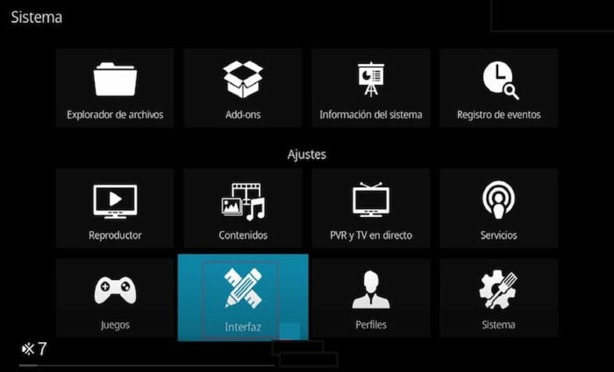 Debes acceder a la Interfaz de Kodi para cambiar el salvapantallas