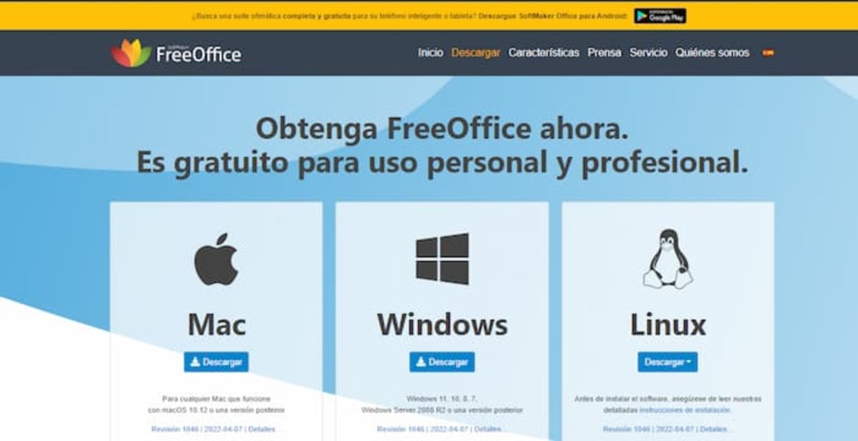 Puedes instalar los programas de la suite de FreeOffice tanto en Windows, MacOS y Linux