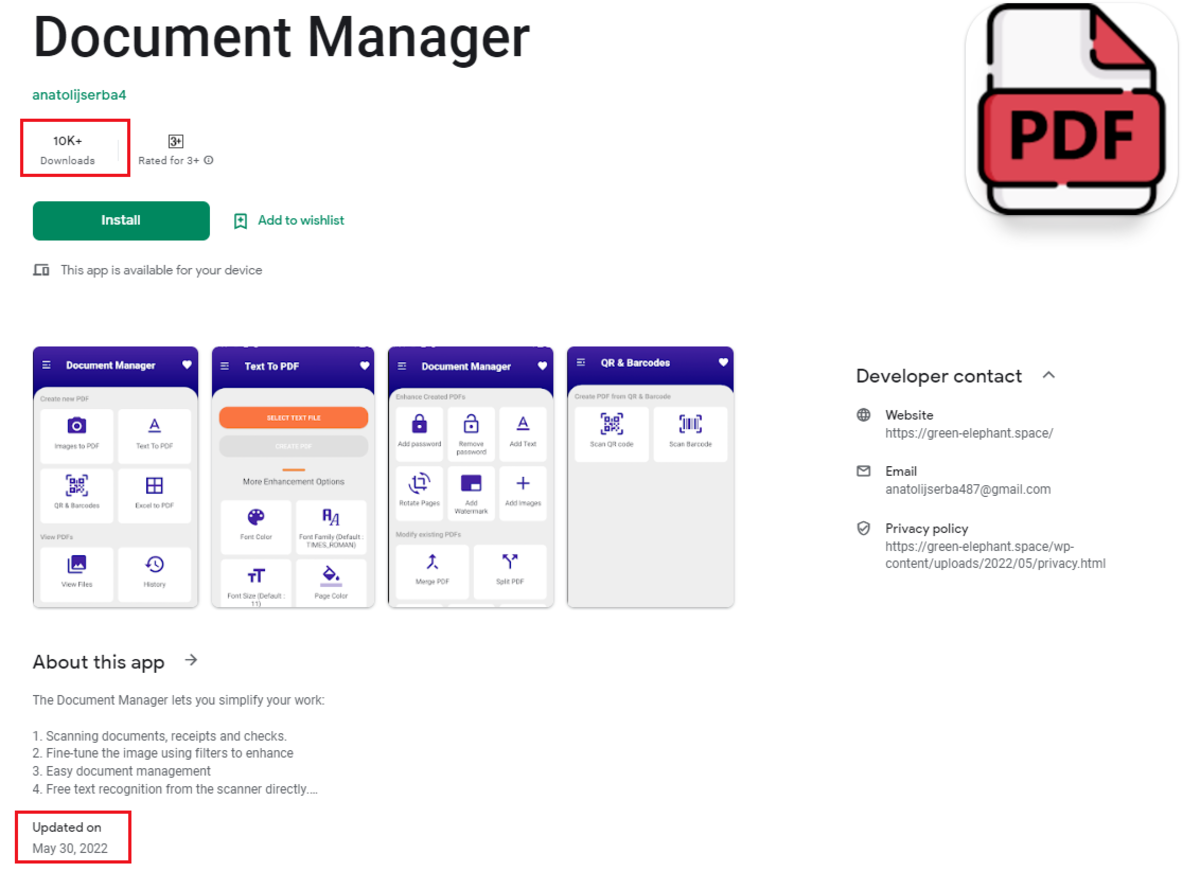 Document Manager: troyano disponible en Google Play