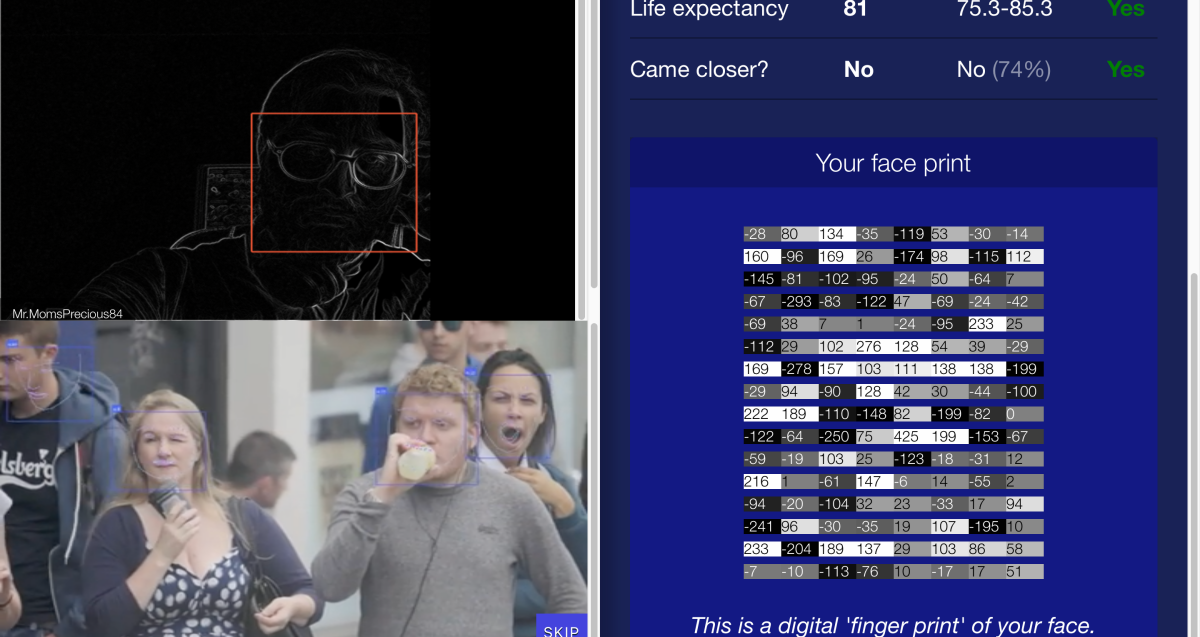 Captura de pantalla del curioso servicio de reconocimiento facial