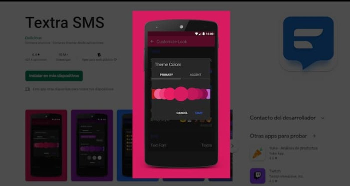 Esta app te permite enviar SMS, pero también te permite personalizarla a tu gusto